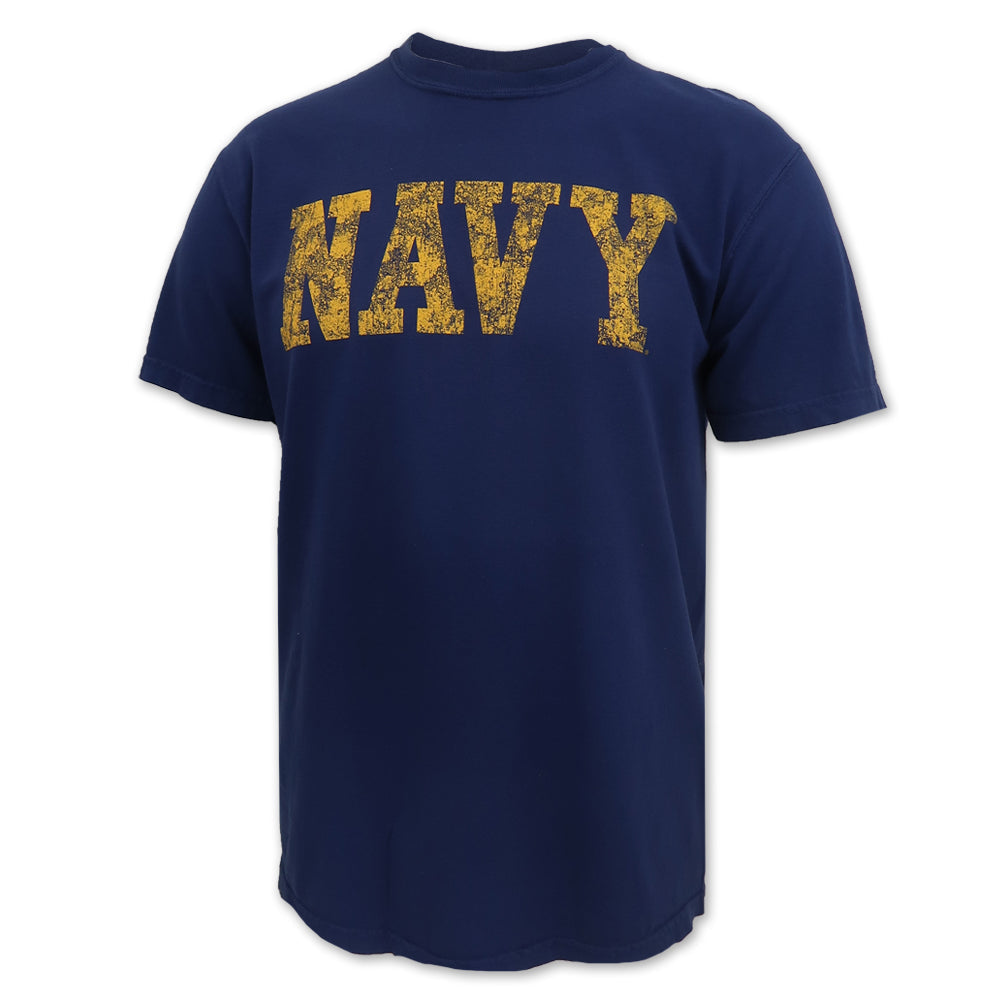 Navy Distressed Block Comfort Colors T-Shirt (Navy)