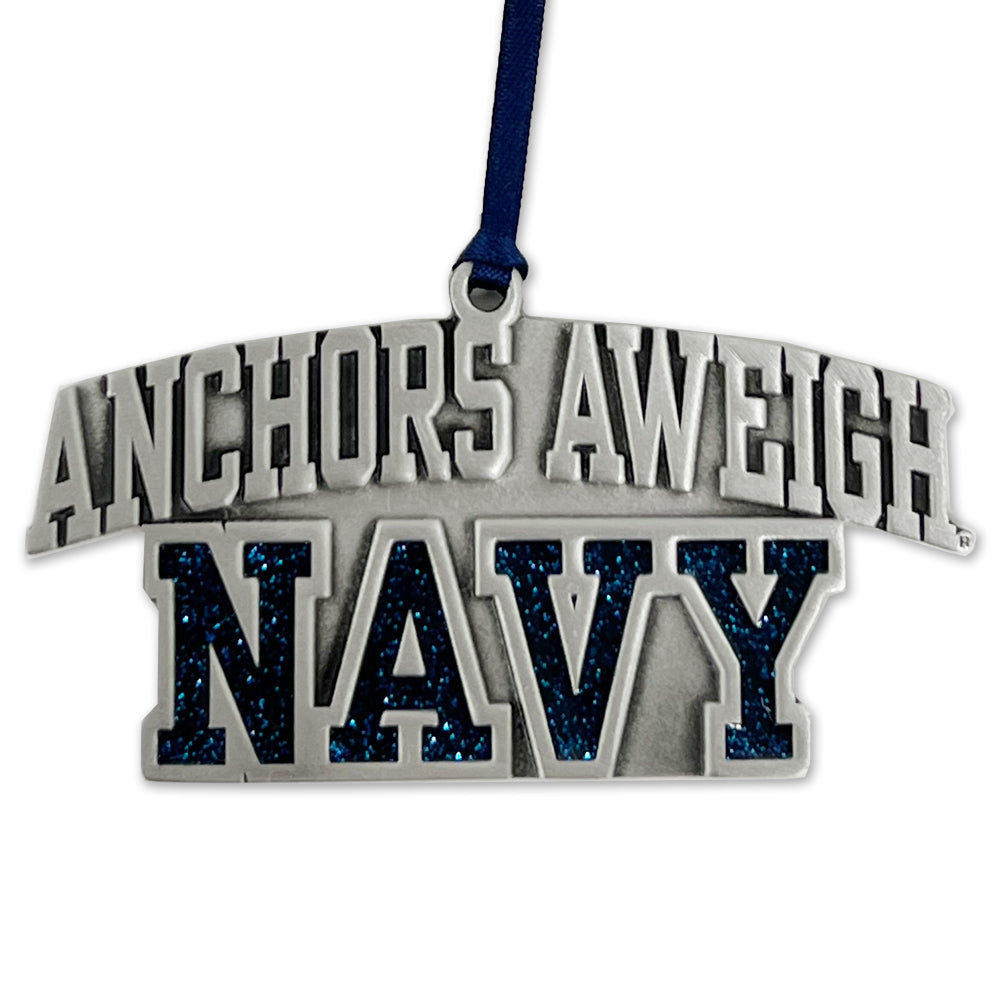 Navy Anchors Aweigh Pewter Ornament