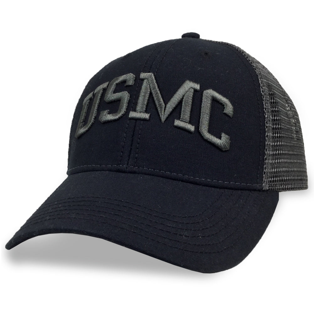 USMC LOW PROFILE SNAPBACK TRUCKER HAT (BLACK/GREY) 5